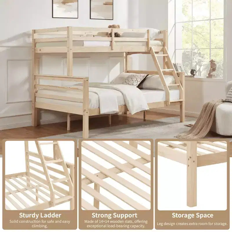 Lit superposé MAYEERTY deux places avec échelle, cadre en bois avec barrière de sécurité haute pour enfants, pas besoin de sommier.