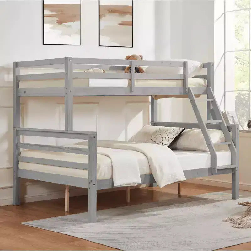 Lit superposé MAYEERTY deux places avec échelle, cadre en bois avec barrière de sécurité haute pour enfants, pas besoin de sommier.