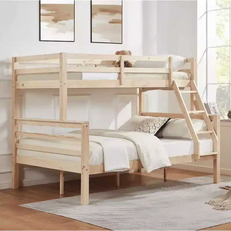 Lit superposé MAYEERTY deux places avec échelle, cadre en bois avec barrière de sécurité haute pour enfants, pas besoin de sommier.