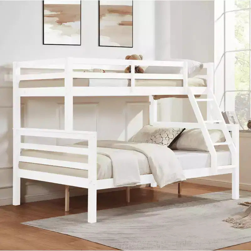 Lit superposé MAYEERTY deux places avec échelle, cadre en bois avec barrière de sécurité haute pour enfants, pas besoin de sommier.