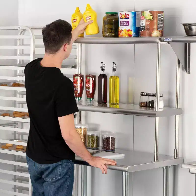 Table de travail Acekool en acier inoxydable avec crédence et roulettes, étagère inférieure réglable, 12x30/36/48in, pour cuisine, restaurant, buanderie