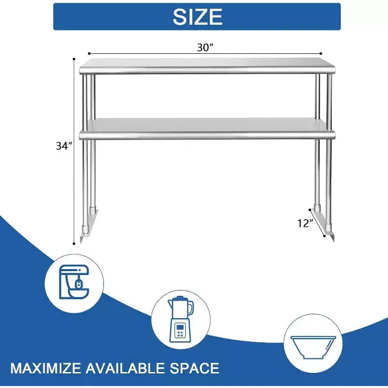 Table de travail Acekool en acier inoxydable avec crédence et roulettes, étagère inférieure réglable, 12x30/36/48in, pour cuisine, restaurant, buanderie