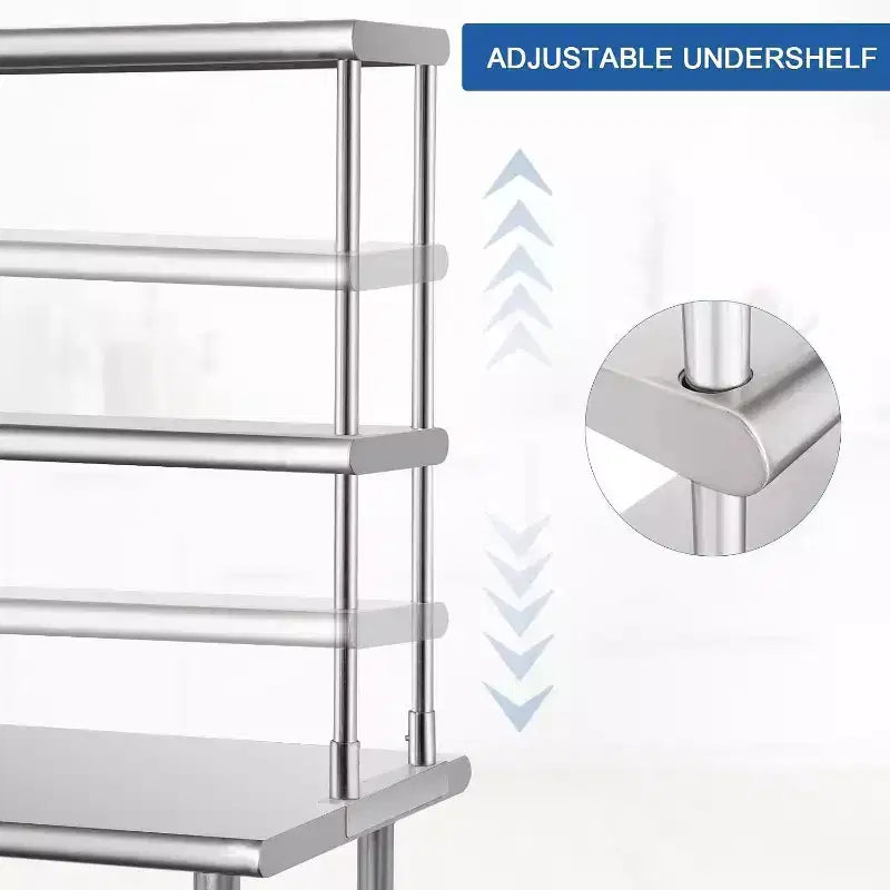Table de travail Acekool en acier inoxydable avec crédence et roulettes, étagère inférieure réglable, 12x30/36/48in, pour cuisine, restaurant, buanderie