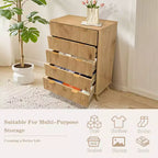 COZONY Commode haute à 5 tiroirs en bois cannelé ondulé, tiroirs de rangement modernes pour salon, chambre d'enfant, crèche