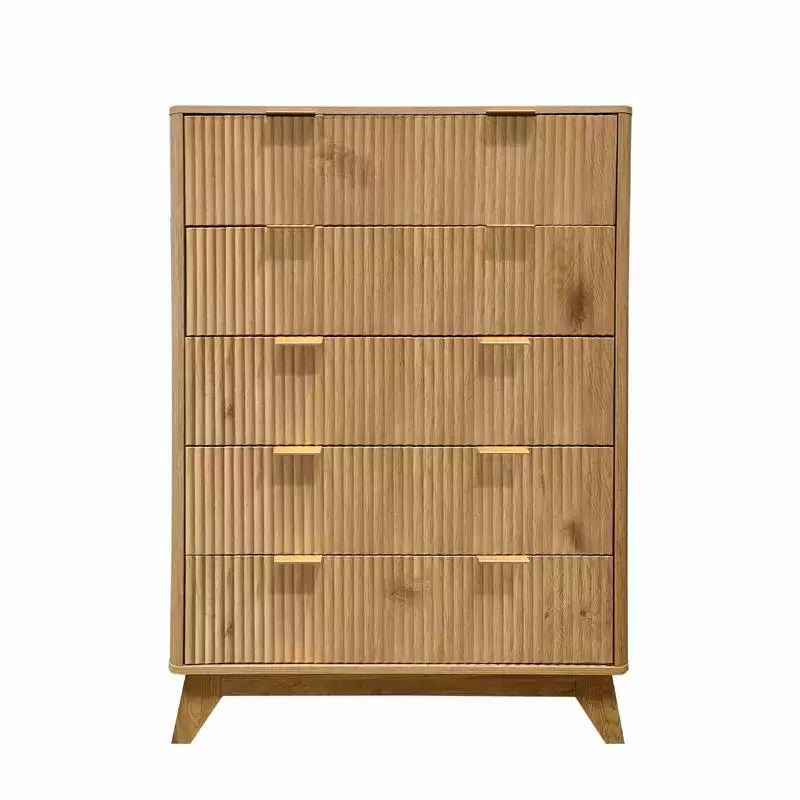 COZONY Commode haute à 5 tiroirs en bois cannelé ondulé, tiroirs de rangement modernes pour salon, chambre d'enfant, crèche