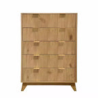 COZONY Commode haute à 5 tiroirs en bois cannelé ondulé, tiroirs de rangement modernes pour salon, chambre d'enfant, crèche