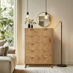 COZONY Commode haute à 5 tiroirs en bois cannelé ondulé, tiroirs de rangement modernes pour salon, chambre d'enfant, crèche