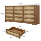 Commode à 12 tiroirs pour chambre, commode moderne en rotin, meuble de rangement en bois avec tiroirs et poignées, pour chambre d'enfant, entrée, salon