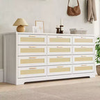 Commode à 12 tiroirs pour chambre, commode moderne en rotin, meuble de rangement en bois avec tiroirs et poignées, pour chambre d'enfant, entrée, salon