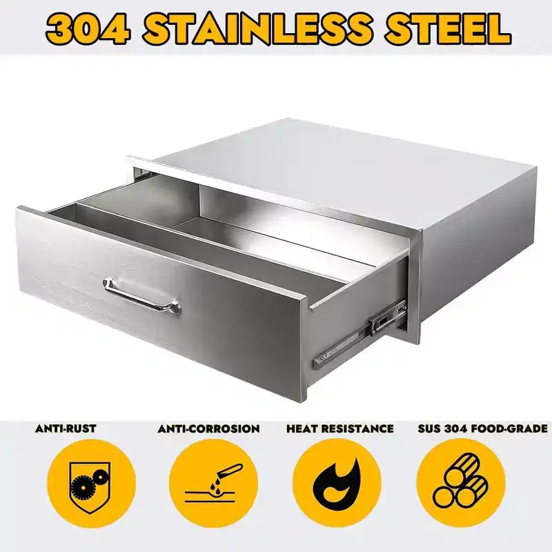 Tiroirs de cuisine extérieure, Commode, Tiroir de barbecue en acier inoxydable, Tiroir encastrable pour îlots de cuisine extérieure et barbecue, Entièrement assemblé