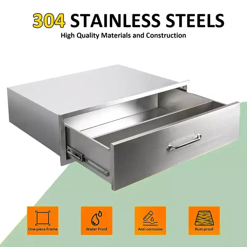 Tiroirs de cuisine extérieure, Commode, Tiroir de barbecue en acier inoxydable, Tiroir encastrable pour îlots de cuisine extérieure et barbecue, Entièrement assemblé