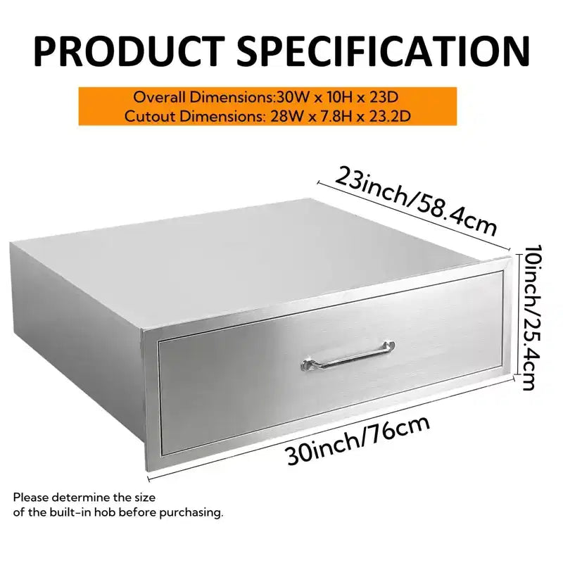 Tiroirs de cuisine extérieure, Commode, Tiroir de barbecue en acier inoxydable, Tiroir encastrable pour îlots de cuisine extérieure et barbecue, Entièrement assemblé