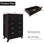 Commode 5 tiroirs pour chambre à coucher, commode en bois à panneaux cannelés Rangement et organisation pour salon, placard, couloir