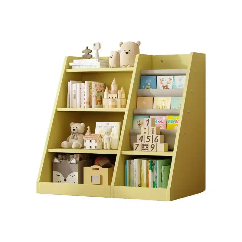 Okak Étagère à livres pour enfants de 89 cm, Petite étagère à livres avec 4 niveaux, Étagère échelle pour chambre d'enfant, salon, salle de jeux, jaune