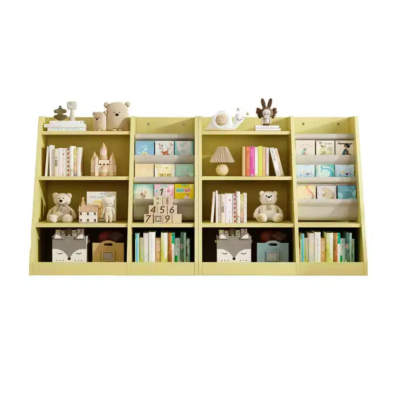 Okak Étagère à livres pour enfants de 89 cm, Petite étagère à livres avec 4 niveaux, Étagère échelle pour chambre d'enfant, salon, salle de jeux, jaune