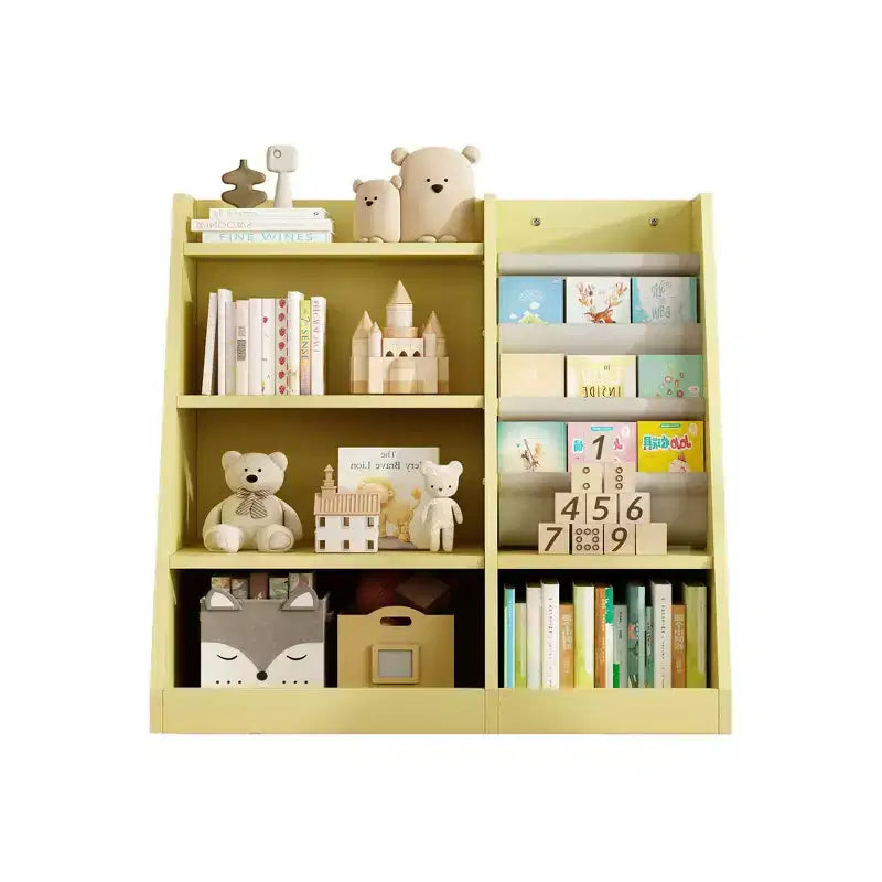 Okak Étagère à livres pour enfants de 89 cm, Petite étagère à livres avec 4 niveaux, Étagère échelle pour chambre d'enfant, salon, salle de jeux, jaune
