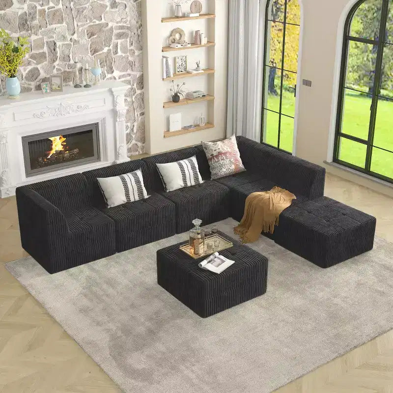 GDFStudio Adele Pouf Moderne Rembourré en Velours Côtelé