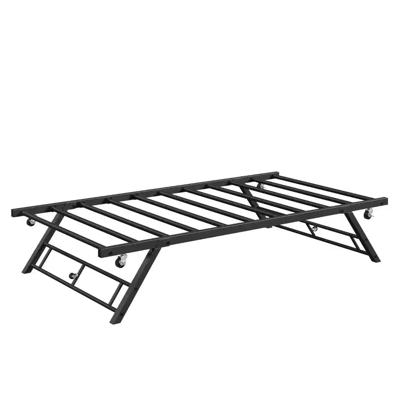 Cadre de lit gigogne double avec roulettes verrouillables, plateforme métallique pliable