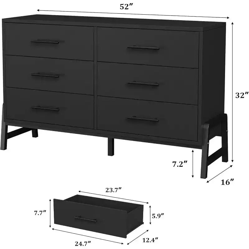 Commode double à 6 tiroirs pour chambre à coucher, tiroir large avec rangement autonome, commode de rangement en bois pour chambre à coucher, couloir et entrée