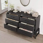 Commode double à 6 tiroirs pour chambre à coucher, tiroir large avec rangement autonome, commode de rangement en bois pour chambre à coucher, couloir et entrée