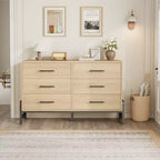 Commode double à 6 tiroirs pour chambre à coucher, tiroir large avec rangement autonome, commode de rangement en bois pour chambre à coucher, couloir et entrée