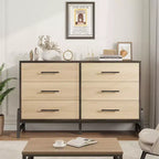 Commode double à 6 tiroirs pour chambre à coucher, tiroir large avec rangement autonome, commode de rangement en bois pour chambre à coucher, couloir et entrée