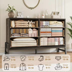 Commode double à 6 tiroirs pour chambre à coucher, tiroir large avec rangement autonome, commode de rangement en bois pour chambre à coucher, couloir et entrée