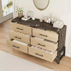 Commode double à 6 tiroirs pour chambre à coucher, tiroir large avec rangement autonome, commode de rangement en bois pour chambre à coucher, couloir et entrée