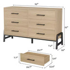 Commode double à 6 tiroirs pour chambre à coucher, tiroir large avec rangement autonome, commode de rangement en bois pour chambre à coucher, couloir et entrée