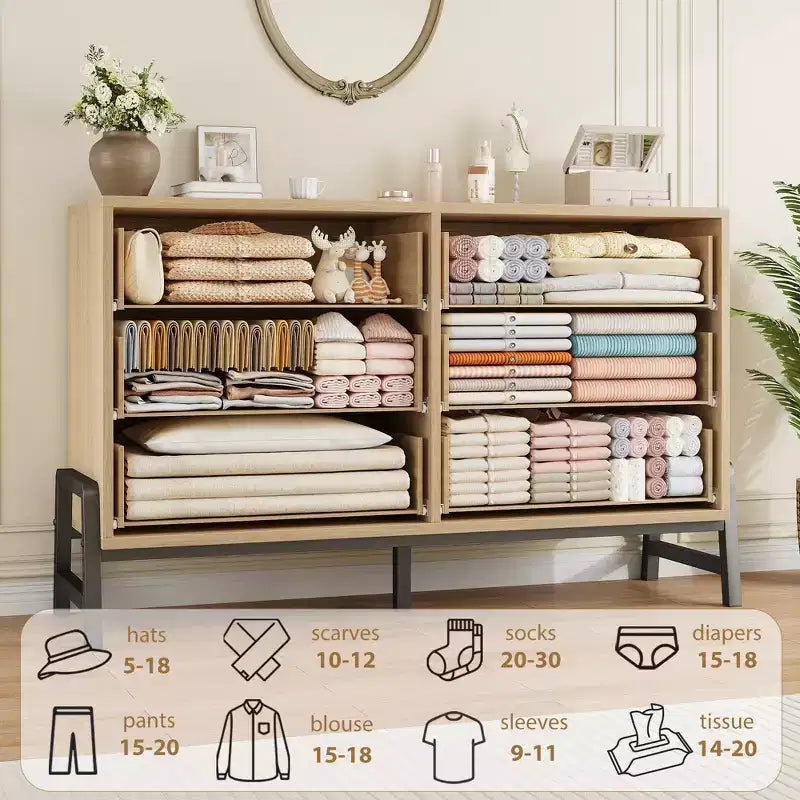 Commode double à 6 tiroirs pour chambre à coucher, tiroir large avec rangement autonome, commode de rangement en bois pour chambre à coucher, couloir et entrée