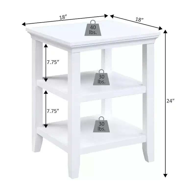 HomeStock Belmont - Table d'appoint avec étagères, table d'appoint moderne à trois niveaux de rangement, bois massif et manufacturé, table de chevet polyvalente.