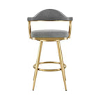 HomeRoots 26 Gray and Gold Fabric and Stainless Steel Counter Height Swivel Bar Chair