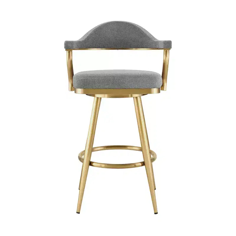 HomeRoots 26 Gray and Gold Fabric and Stainless Steel Counter Height Swivel Bar Chair