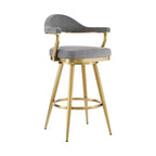 HomeRoots Chaise de bar pivotante à hauteur de comptoir en tissu gris et or et acier inoxydable 26