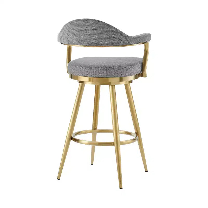 HomeRoots Chaise de bar pivotante à hauteur de comptoir en tissu gris et or et acier inoxydable 26