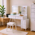Homy Casa Vanity Desk with LED Mirror, Storage Drawers & Shelf, Stool for Bedroom or Dressing Room, White