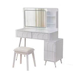 Coiffeuse Homy Casa avec miroir LED, tiroirs de rangement et étagère, tabouret pour chambre ou dressing, Blanc