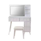 Coiffeuse Homy Casa avec miroir LED, tiroirs de rangement et étagère, tabouret pour chambre ou dressing, Blanc