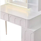 Coiffeuse Homy Casa avec miroir LED, tiroirs de rangement et étagère, tabouret pour chambre ou dressing, Blanc