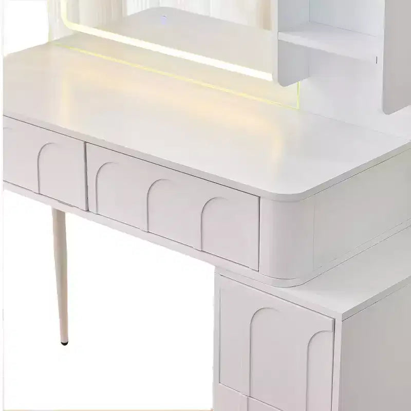 Coiffeuse Homy Casa avec miroir LED, tiroirs de rangement et étagère, tabouret pour chambre ou dressing, Blanc