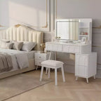 Coiffeuse Homy Casa avec miroir LED, tiroirs de rangement et étagère, tabouret pour chambre ou dressing, Blanc