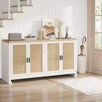Buffet en rotin 60, Bahut de rangement avec 4 portes et étagères réglables, Console tressée pour salle à manger, salon, entrée