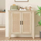 Buffet en rotin, petit meuble de rangement avec portes et étagères, console d'appoint en bois pour salon, salle à manger, cuisine