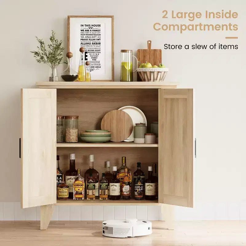 Buffet en rotin, petit meuble de rangement avec portes et étagères, console d'appoint en bois pour salon, salle à manger, cuisine
