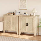Buffet en rotin, petit meuble de rangement avec portes et étagères, console d'appoint en bois pour salon, salle à manger, cuisine