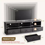 Meuble TV de 178 cm pour TV jusqu'à 203 cm, Console multimédia en bois avec 3 tiroirs de rangement et 3 étagères ouvertes pour salon et chambre