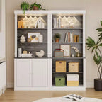Coolmee Étagère bibliothèque haute réglable à 5 niveaux, Bibliothèque colonne romaine avec lumière LED, Étagères ouvertes et Armoire de rangement à double porte pour bureau à domicile