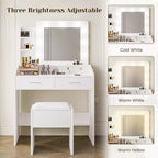 COZONY Coiffeuse de maquillage avec miroir et lumières, Table de coiffeuse avec tiroirs, Étagères ouvertes et Tabouret rembourré, Coiffeuse moderne avec grand rangement