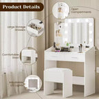 COZONY Coiffeuse de maquillage avec miroir et lumières, Table de coiffeuse avec tiroirs, Étagères ouvertes et Tabouret rembourré, Coiffeuse moderne avec grand rangement