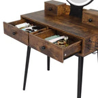 Ensemble de coiffeuse quatre tiroirs en mélamine stratifiée avec pieds en bois massif et plateau en panneau de densité Fire Cloud